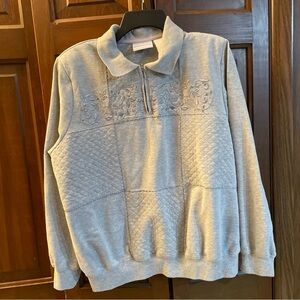 Alfred Dunner quarter-zip pullover sweatshirt -floral embroidery   size large